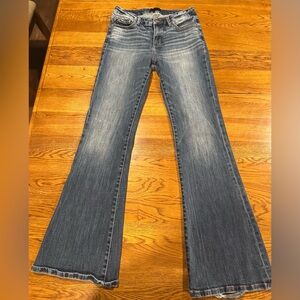 Buckle Blue Flare Wide Leg Jeans with Vintage Appeal
